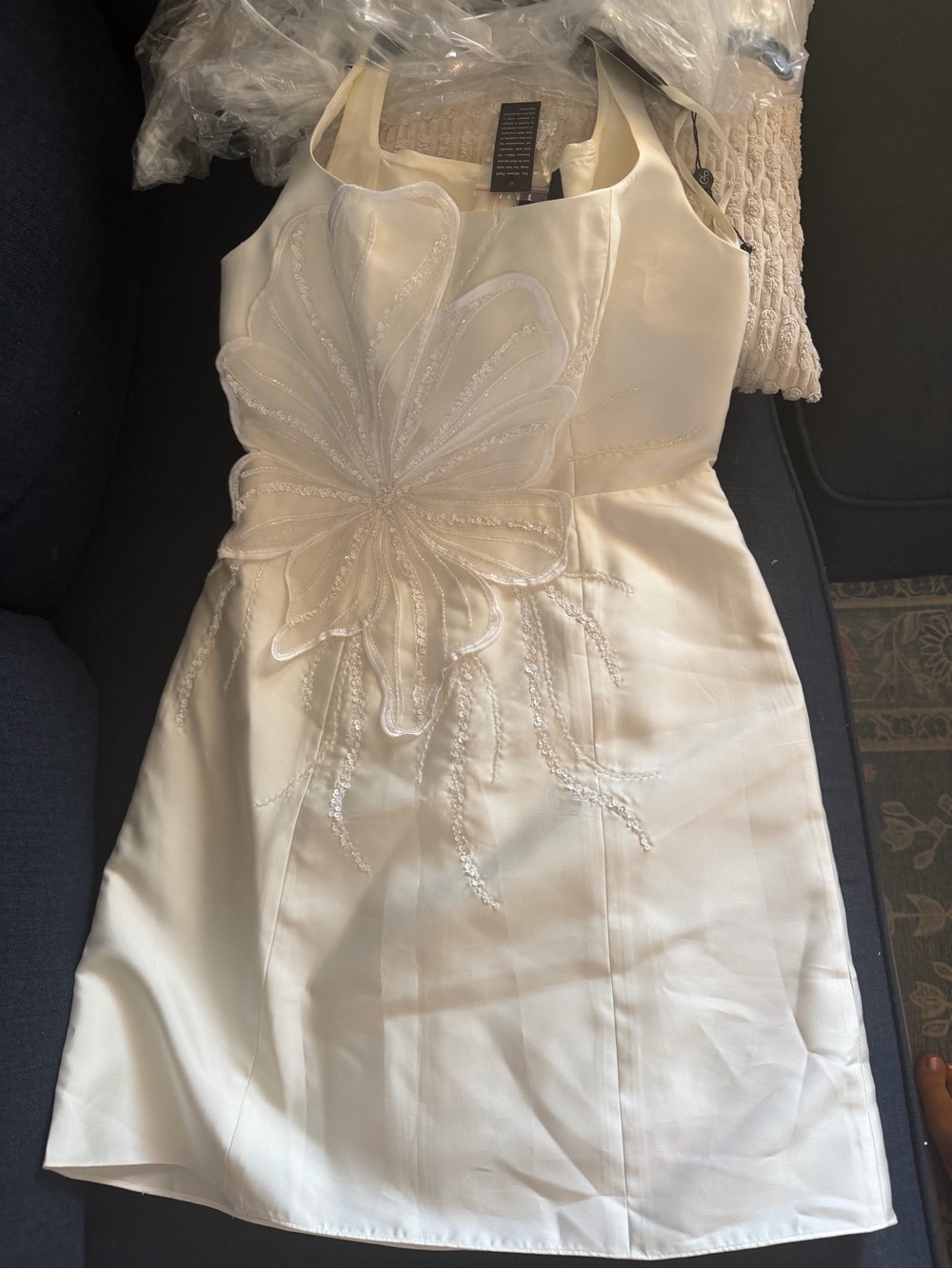 Adrianna Papell Ivory Beaded Floral Appliqué Dress